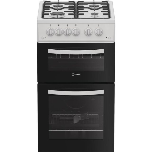 Indesit ITG5GMW Freestanding 50cm Gas Double Cooker - White