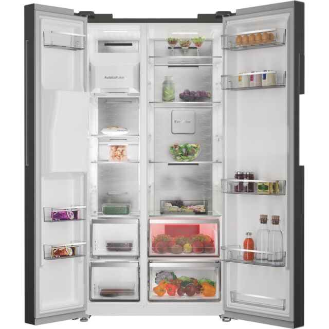 Hotpoint HPG29643IBXR4UK Freestanding Dual No Frost American Fridge Freezer with VitalCare and Water & Ice Dispenser - Black Steel