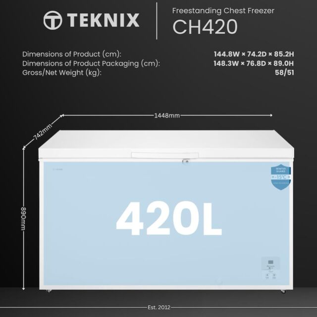 Teknix CH420 420L Chest Freezer - White
