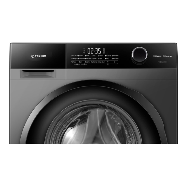 Teknix TK5W1214HS 5 Series Freestanding 12kg 1400rpm Washing Machine with Steam - Titanium - A Rated