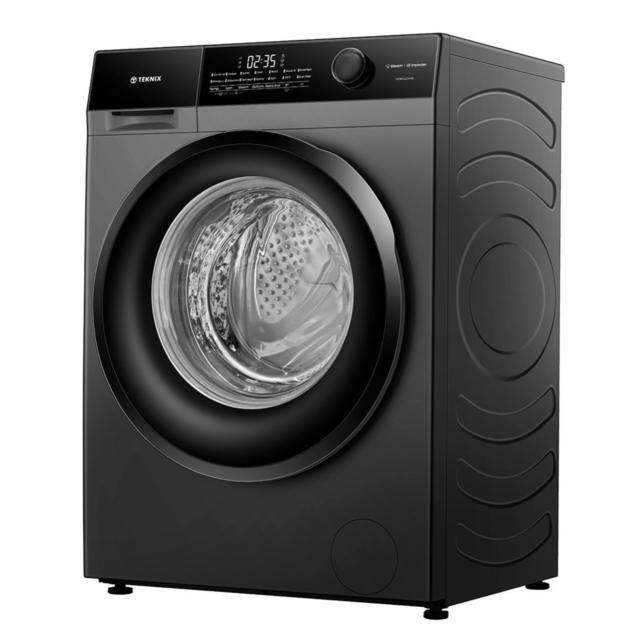 Teknix TK5W1214HS 5 Series Freestanding 12kg 1400rpm Washing Machine with Steam - Titanium - A Rated