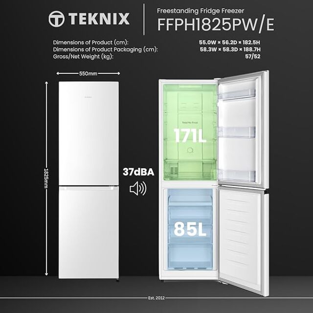 Teknix FFPH1825PW Teknix 183Cm H 55Cm W No Frost Fridge Freezer 2 Years Warranty